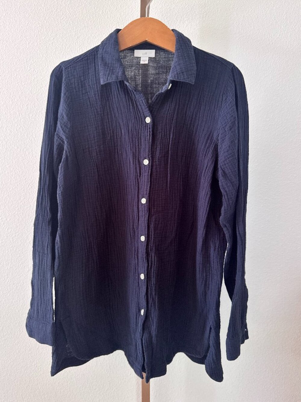 J.Jill Cotton Gauze Tunic XS Navy Blue Coastal Cover Up Minimal Summer Chic